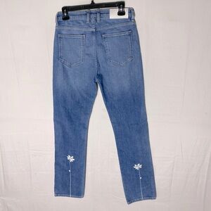 Seven For All Mankind Light Wash High Rise Distressed Jeans W Painted Flowers 28